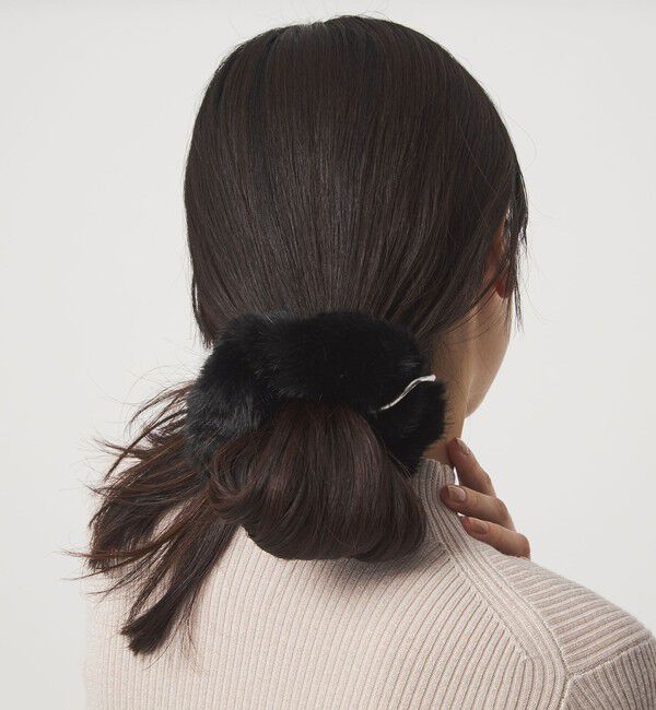 UNITED ARROWS green label relaxing「フェイクファー メタルリング シュシュ」|ヘアゴム・シュシュ|BLACK
