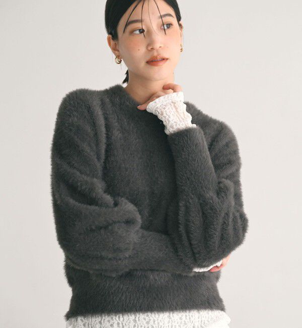 UNITED ARROWS green label relaxing「【WEB限定】＜at ease＞フェザーヤーン プルオーバー ニット」|ニット・セーター|DK.GRAY