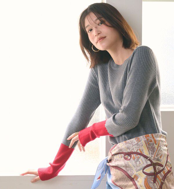 UNITED ARROWS green label relaxing「【WEB限定】＜at ease＞バイカラー クルーネック プルオーバー ニット」|ニット・セーター|MD.GRAY