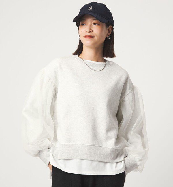 UNITED ARROWS green label relaxing「【WEB限定】＜at ease＞チュール ドッキング スウェット プルオーバー」|スウェット・ジャージ|LT.GRAY