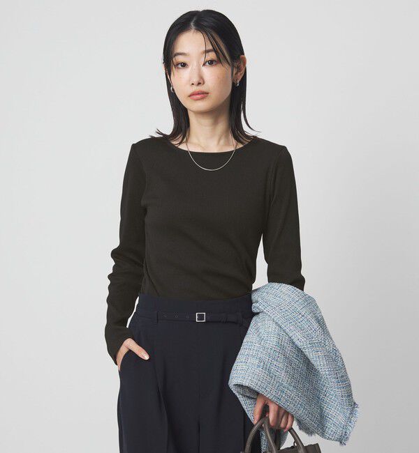 UNITED ARROWS green label relaxing「ブライトリブ ボートネック ロングスリーブ カットソー」|Tシャツ・カットソー|BLACK