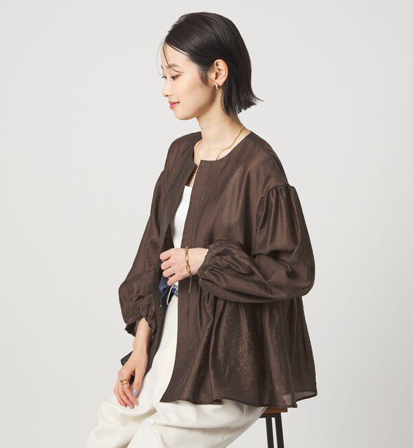 UNITED ARROWS green label relaxing「［size SHORTあり］fleurie(フルリー) シアー ノーカラー ジャケット 接触冷感」|ノーカラージャケット|