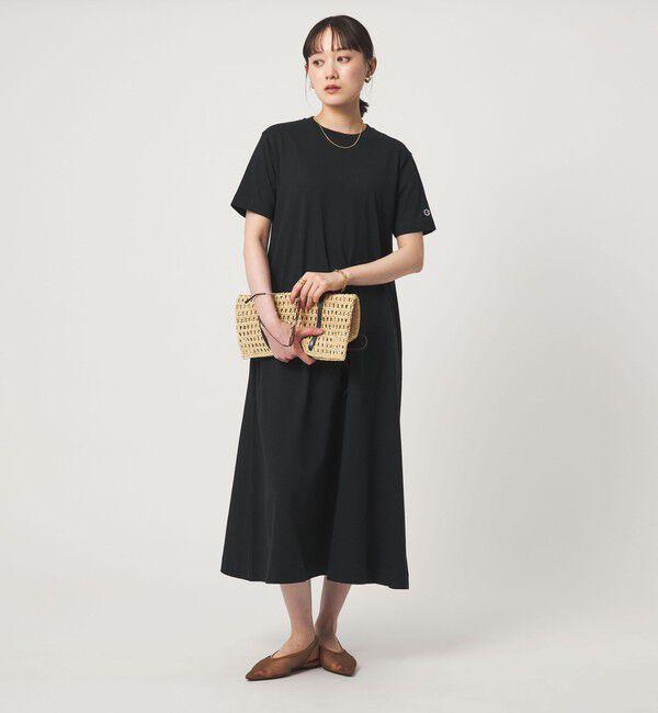 UNITED ARROWS green label relaxing「【別注】＜Champion＞ショートスリーブ フレア Tシャツ ワンピース」|ワンピース|BLACK