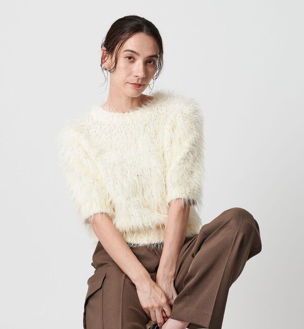 BEAUTY&YOUTH UNITED ARROWS「フェザーヤーン ハーフスリーブ ニットプルオーバー」|ニット・セーター|