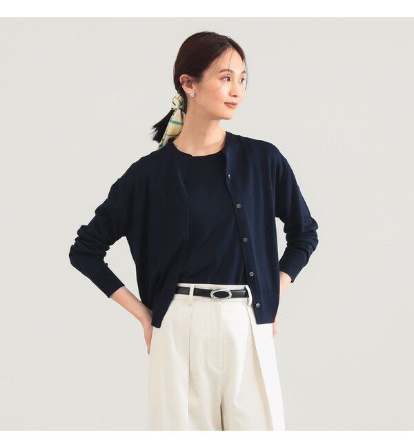 Demi-Luxe BEAMS 「シルク クルーネック カーディガン」|ニット・セーター|NAVY