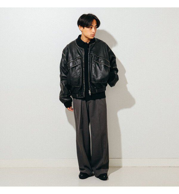 BEAMS「ユーズド加工 レザー ショートブルゾン」|ブルゾン・スタジャン|