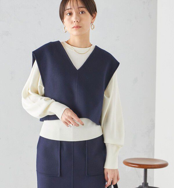 SHIPS for women「SUPER140 ジーロンウール オーバー ベスト 2」|ベスト・ジレ|ネイビー