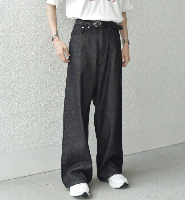 SHIPS any「SHIPS any: ウォッシュド デニム セミフレア ワイド パンツ (セットアップ対応)◇」|デニム|ブラック