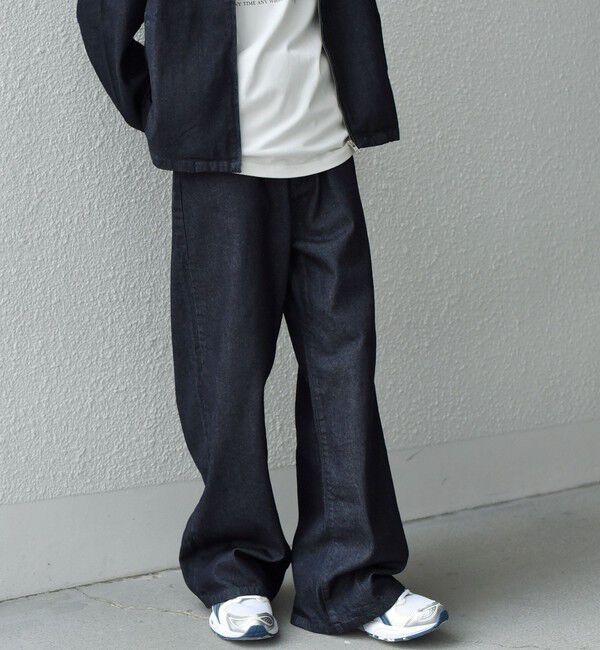 SHIPS any「SHIPS any: ウォッシュド デニム セミフレア ワイド パンツ (セットアップ対応)◇」|デニム|