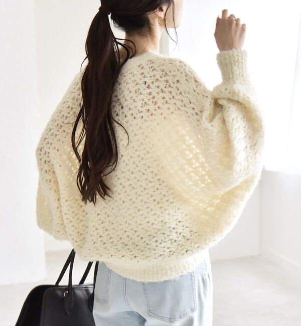 quaranciel「quaranciel:〈手洗い可能〉スパンコール レース編み クルーネック ドルマン ルーズ ニット」|ニット・セーター|オフホワイト