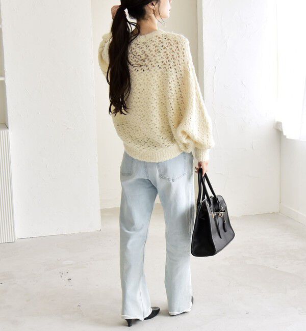 quaranciel「quaranciel:〈手洗い可能〉スパンコール レース編み クルーネック ドルマン ルーズ ニット」|ニット・セーター|