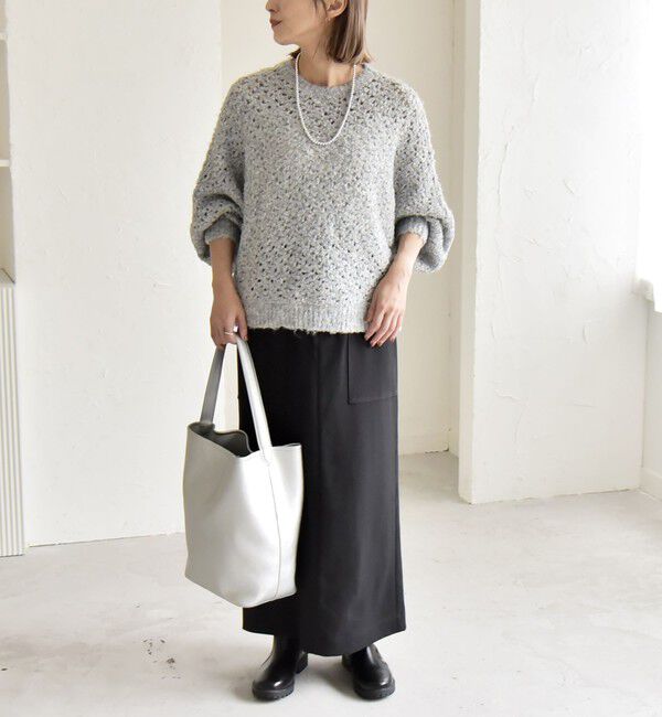 quaranciel「quaranciel:〈手洗い可能〉スパンコール レース編み クルーネック ドルマン ルーズ ニット」|ニット・セーター|