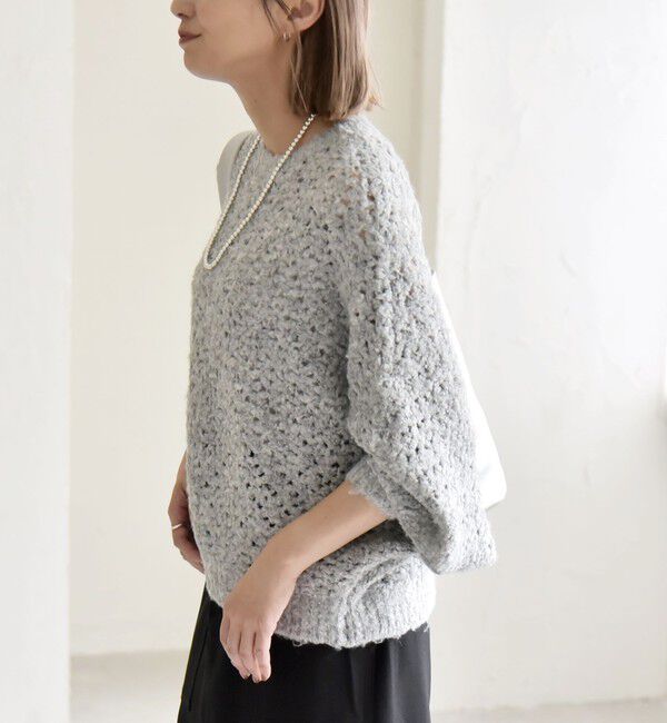 quaranciel「quaranciel:〈手洗い可能〉スパンコール レース編み クルーネック ドルマン ルーズ ニット」|ニット・セーター|