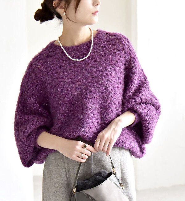 quaranciel「quaranciel:〈手洗い可能〉スパンコール レース編み クルーネック ドルマン ルーズ ニット」|ニット・セーター|