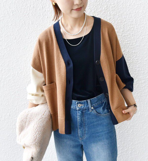 SHIPS for women「【WEB限定】〈手洗い可能〉配色 ポケット カーディガン」|カーディガン|