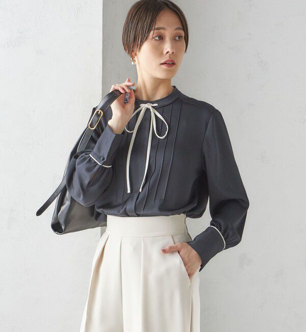 SHIPS for women「〈手洗い可能〉ハンマー サテン ピンタック ブラウス」|シャツ・ブラウス|