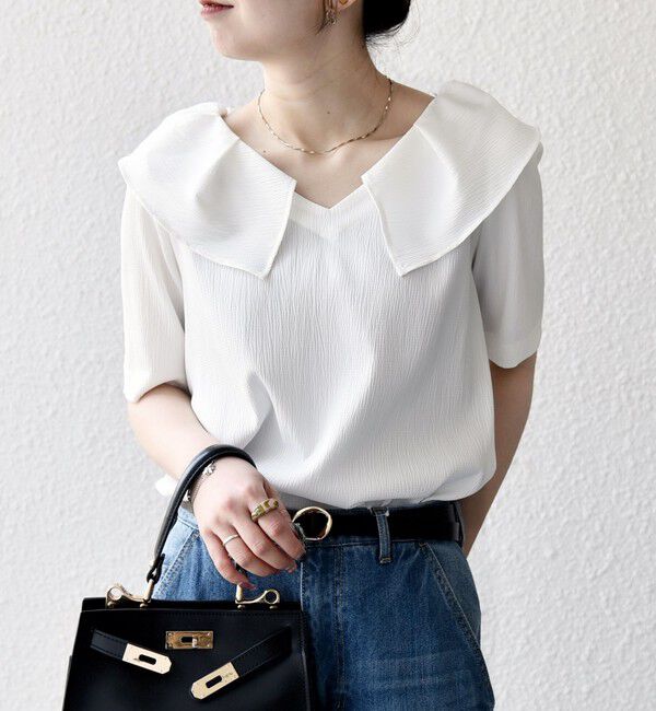 SHIPS any「《一部追加予約》【WEB限定】SHIPS any:〈洗濯機可能〉ラフ サテン フリルカラー ブラウス 26SS」|シャツ・ブラウス|