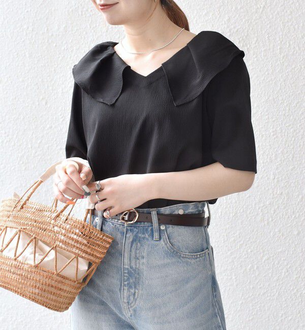 SHIPS any「《一部追加予約》【WEB限定】SHIPS any:〈洗濯機可能〉ラフ サテン フリルカラー ブラウス 26SS」|シャツ・ブラウス|