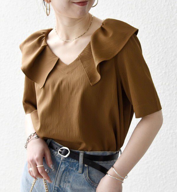 SHIPS any「《一部追加予約》【WEB限定】SHIPS any:〈洗濯機可能〉ラフ サテン フリルカラー ブラウス 26SS」|シャツ・ブラウス|