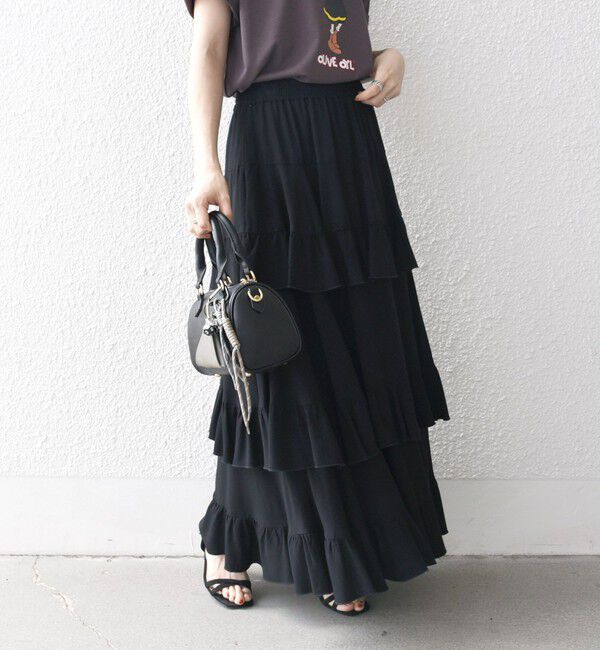 SHIPS any「SHIPS any:〈洗濯機可能〉ティアード ラッフル マキシ スカート」|スカート|