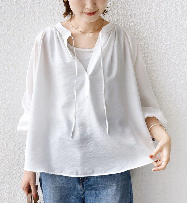 SHIPS for women「〈手洗い可能〉シアー タンブラー デザイン ギャザー ブラウス」|シャツ・ブラウス|