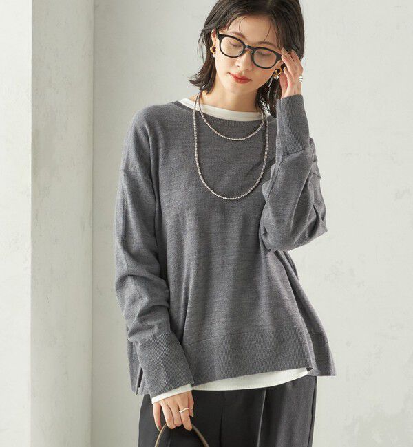 SHIPS for women「〈手洗い可能〉14G ウォッシャブル クルーネック ニット プルオーバー」|ニット・セーター|グレー