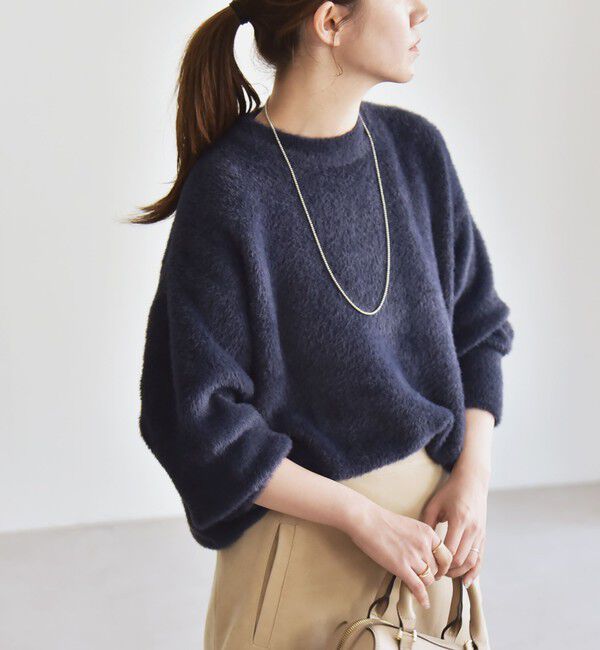 quaranciel「quaranciel:〈手洗い可能〉ファーライク クルーネック ニット プルオーバー」|ニット・セーター|