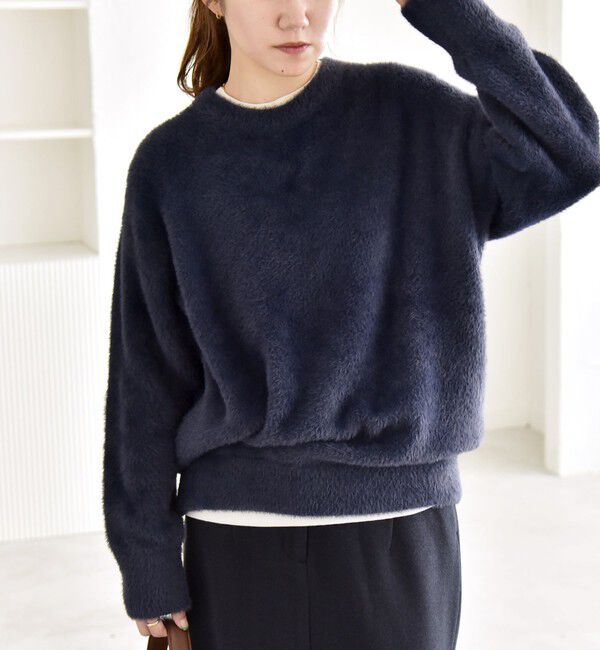 quaranciel「quaranciel:〈手洗い可能〉ファーライク クルーネック ニット プルオーバー」|ニット・セーター|