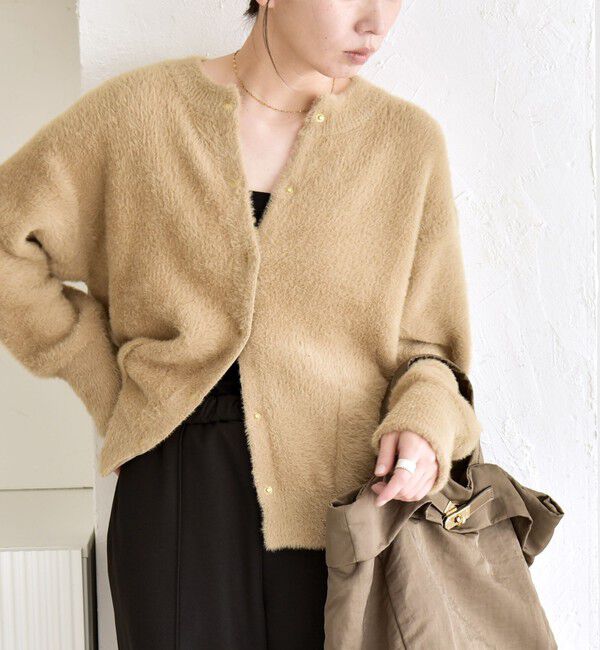 quaranciel「quaranciel:〈手洗い可能〉ファーライク クルーネック スナップ ニット カーディガン」|カーディガン|