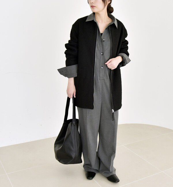 quaranciel「quaranciel: ノーカラー パイピング ジップ コート」|ノーカラーコート|