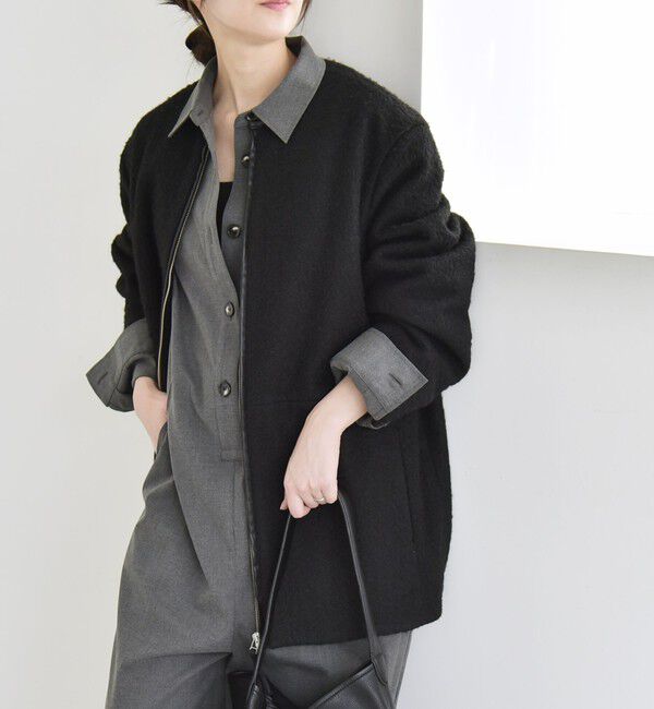 quaranciel「quaranciel: ノーカラー パイピング ジップ コート」|ノーカラーコート|