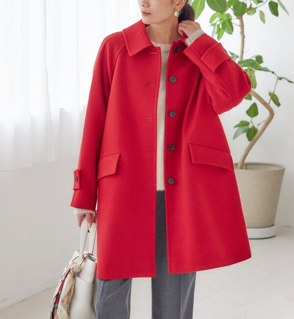 SHIPS for women「千鳥 / ソリッド ウール メルトン ステンカラー コート」|ステンカラーコート|レッド