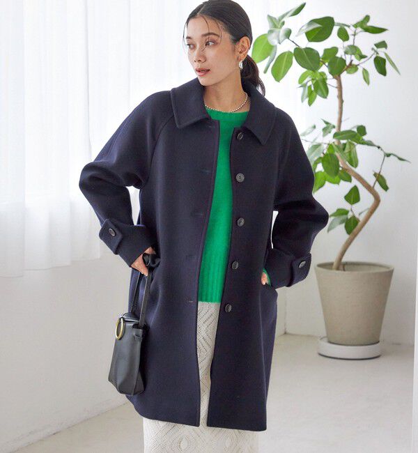 SHIPS for women「千鳥 / ソリッド ウール メルトン ステンカラー コート」|ステンカラーコート|
