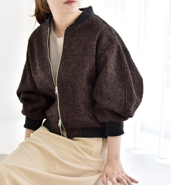 quaranciel「quaranciel: ツイード ダブル ジップ ブルゾン」|ブルゾン・スタジャン|ブラウン