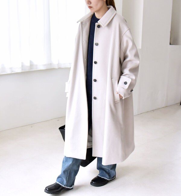 quaranciel「quaranciel: PURE WOOL スタンド & ステンカラー ロング コート」|ステンカラーコート|ライトグレー