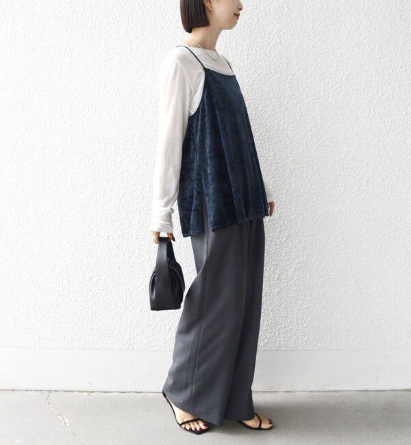 SHIPS for women「〈手洗い可能〉スノー クラッシュ ポリエステル ベロア サイド スリット キャミ」|キャミソール|