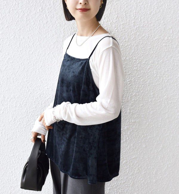SHIPS for women「〈手洗い可能〉スノー クラッシュ ポリエステル ベロア サイド スリット キャミ」|キャミソール|