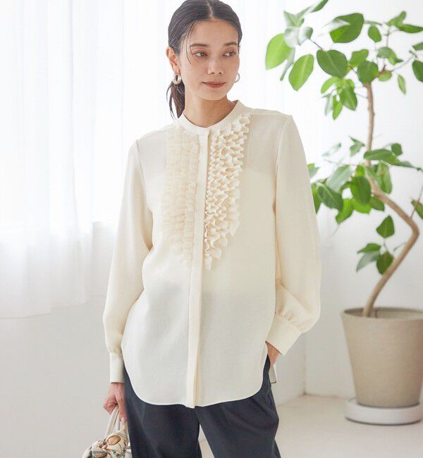 SHIPS for women「〈洗濯機可能〉ポリエステル カルゼ フリル ブラウス」|シャツ・ブラウス|