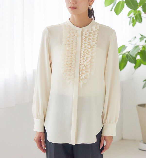 SHIPS for women「〈洗濯機可能〉ポリエステル カルゼ フリル ブラウス」|シャツ・ブラウス|