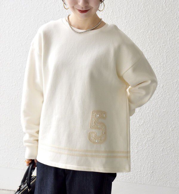 SHIPS any「SHIPS any:〈洗濯機可能〉裏起毛 パールモチーフ 刺繍 ワイド スウェット」|スウェット・ジャージ|オフホワイト