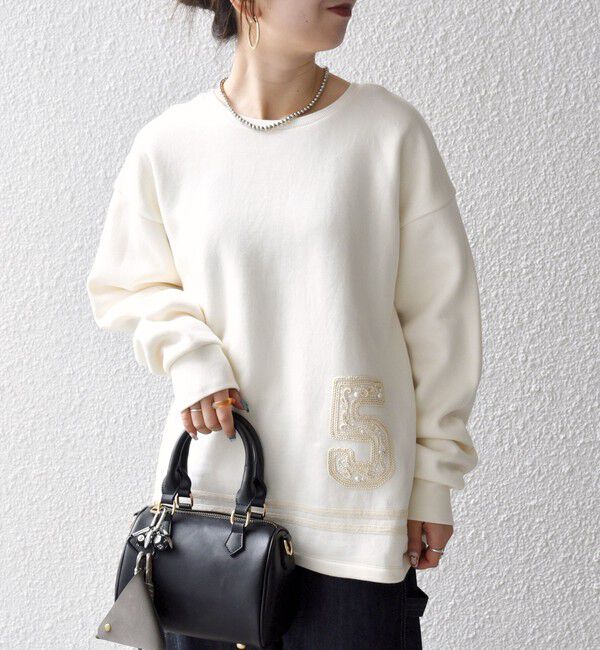 SHIPS any「SHIPS any:〈洗濯機可能〉裏起毛 パールモチーフ 刺繍 ワイド スウェット」|スウェット・ジャージ|