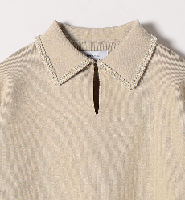 SHIPS any「SHIPS any:〈手洗い可能〉パール モチーフ 襟付き スキッパー ニット プルオーバー」|ニット・セーター|