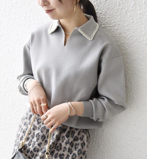 SHIPS any「SHIPS any:〈手洗い可能〉パール モチーフ 襟付き スキッパー ニット プルオーバー」|ニット・セーター|