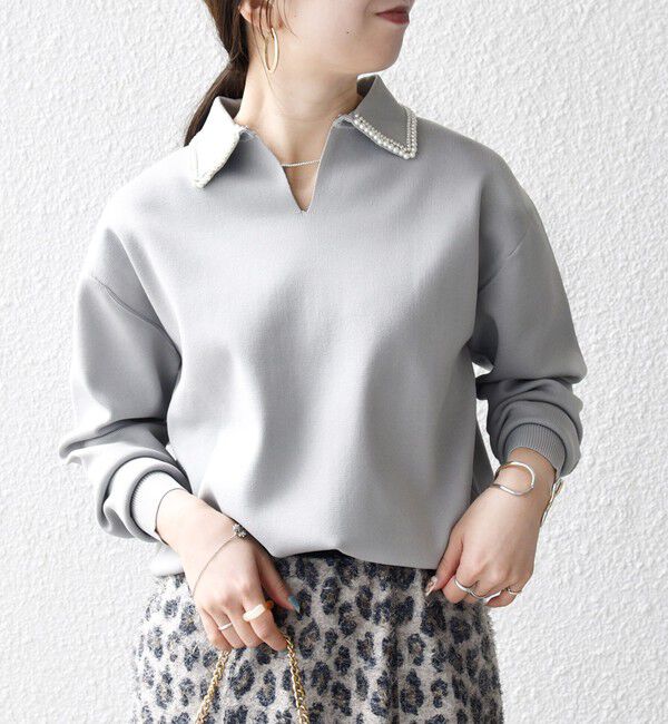 SHIPS any「SHIPS any:〈手洗い可能〉パール モチーフ 襟付き スキッパー ニット プルオーバー」|ニット・セーター|