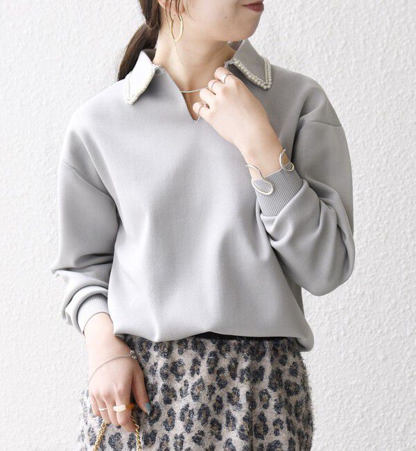 SHIPS any「SHIPS any:〈手洗い可能〉パール モチーフ 襟付き スキッパー ニット プルオーバー」|ニット・セーター|