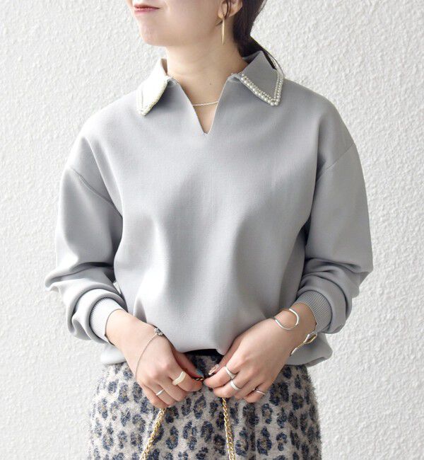 SHIPS any「SHIPS any:〈手洗い可能〉パール モチーフ 襟付き スキッパー ニット プルオーバー」|ニット・セーター|