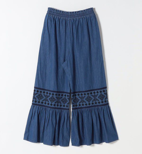 SHIPS any「bon_meur:〈洗濯機可能〉エンブロイダリー ギャザー フレア デニム イージー パンツ」|デニム|