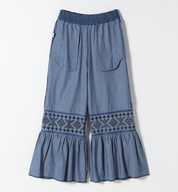 SHIPS any「bon_meur:〈洗濯機可能〉エンブロイダリー ギャザー フレア デニム イージー パンツ」|デニム|