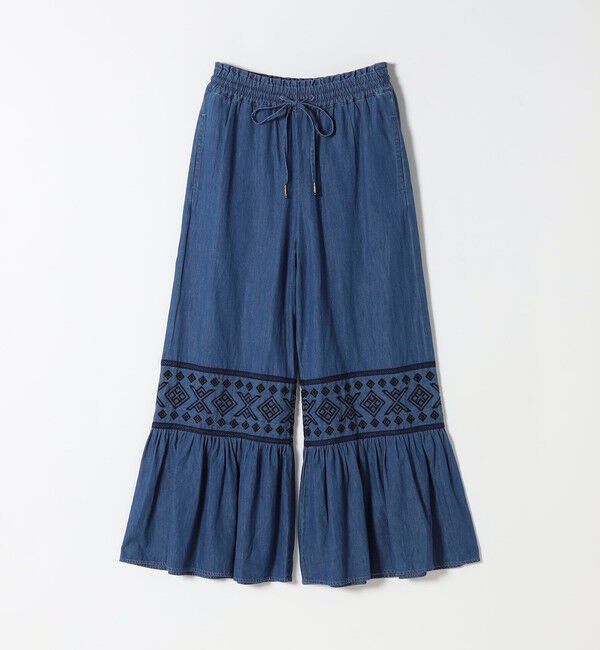 SHIPS any「bon_meur:〈洗濯機可能〉エンブロイダリー ギャザー フレア デニム イージー パンツ」|デニム|