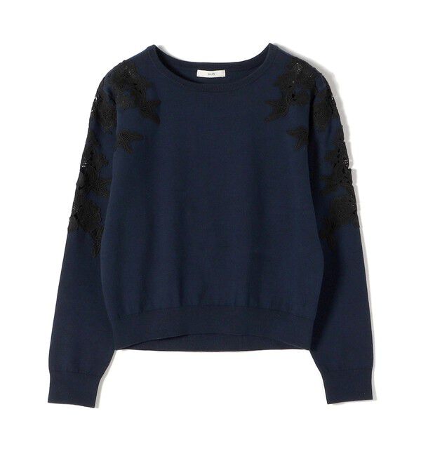 SHIPS for women「【WEB限定】〈手洗い可能〉ショルダー レース コンビ ニット プルオーバー」|ニット・セーター|